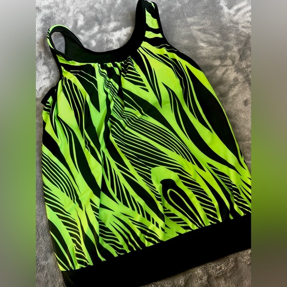Modlily Brand New Size Medium Bathing Suit Set: Neon Green Patchwork Tankini Set - Picture 3 of 10